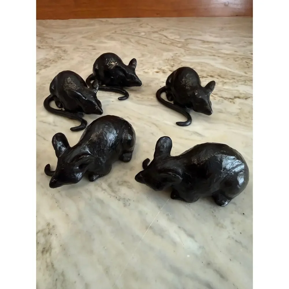 Halloween Decor Set of 5 Black Mice